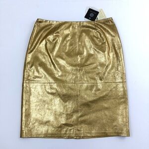 Doncaster Collection Gold Metallic Leather Women's Pencil Skirt
